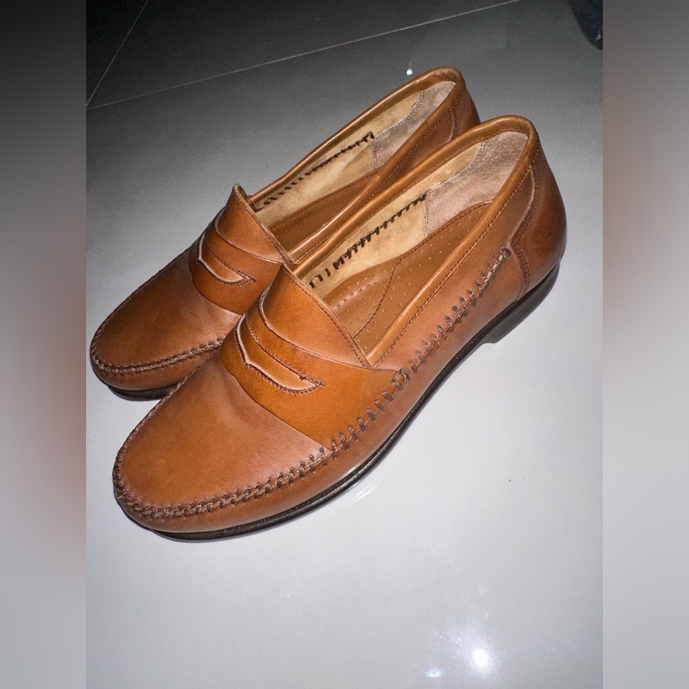 Bass Shoe Mens 8.5m Tan Brown Reiss British Leather Moc Toe Penny Loafer Slip On - Picture 8 of 15